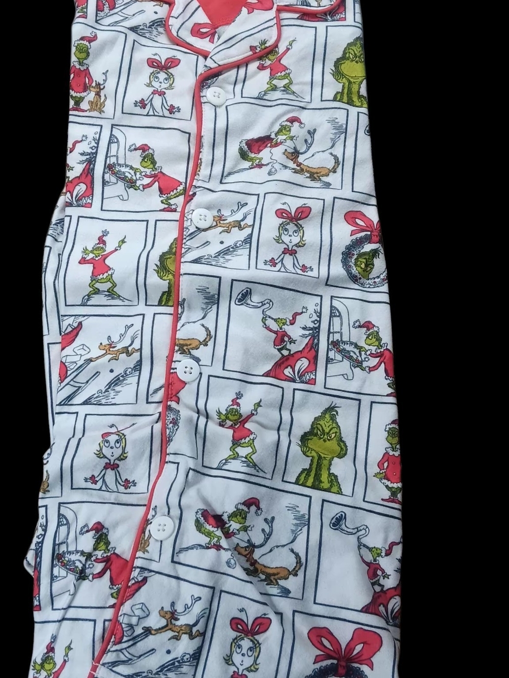 Kids White Grinch Comic-Panel Pajama Set with Pink Trim